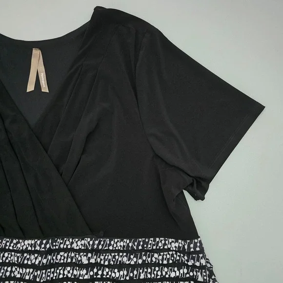 Penningtons Women's Plus Size Tiered Ruffle Mixed Media Dress Black White 4X - Picture 4 of 16